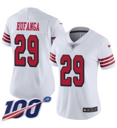 Women's Nike San Francisco 49ers #29 Talanoa Hufanga White Rush Stitched NFL Limited 100th Season Jersey