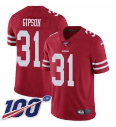 Men's Nike San Francisco 49ers #31 Tashaun Gipson Red Team Color Stitched NFL 100th Season Vapor Limited Jersey