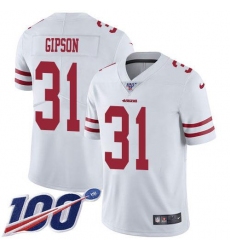 Men's Nike San Francisco 49ers #31 Tashaun Gipson White Stitched NFL 100th Season Vapor Limited Jersey