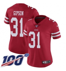 Women's Nike San Francisco 49ers #31 Tashaun Gipson Red Team Color Stitched NFL 100th Season Vapor Limited Jersey