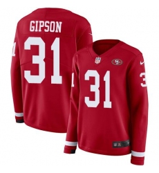 Women's Nike San Francisco 49ers #31 Tashaun Gipson Red Team Color Stitched NFL Limited Therma Long Sleeve Jersey