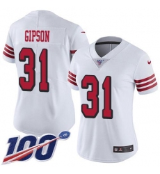 Women's Nike San Francisco 49ers #31 Tashaun Gipson White Rush Stitched NFL Limited 100th Season Jersey