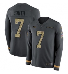 Men's Nike Seattle Seahawks #7 Geno Smith Anthracite Salute To Service Stitched NFL Limited Therma Long Sleeve Jersey