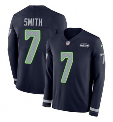 Men's Nike Seattle Seahawks #7 Geno Smith Steel Blue Team Color Stitched NFL Limited Therma Long Sleeve Jersey