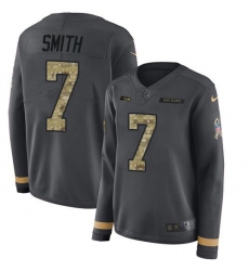 Women's Nike Seattle Seahawks #7 Geno Smith Anthracite Salute To Service Stitched NFL Limited Therma Long Sleeve Jersey