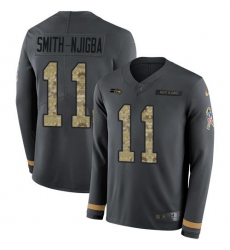 Men's Nike Seattle Seahawks ##11 Jaxon Smith-Njigba Anthracite Salute To Service Stitched NFL Limited Therma Long Sleeve Jersey