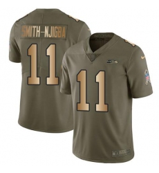 Men's Nike Seattle Seahawks #11 Jaxon Smith-Njigba Olive Gold Stitched NFL Limited 2017 Salute To Service Jersey