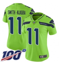 Women's Nike Seattle Seahawks #11 Jaxon Smith-Njigba Green Stitched NFL Limited Rush 100th Season Jersey