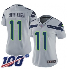 Women's Nike Seattle Seahawks #11 Jaxon Smith-Njigba Grey Alternate Stitched NFL 100th Season Vapor Untouchable Limited Jersey