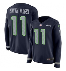 Women's Nike Seattle Seahawks #11 Jaxon Smith-Njigba Steel Blue Team Color Stitched NFL Limited Therma Long Sleeve Jersey