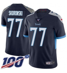 Men's Nike Tennessee Titans #77 Peter Skoronski Navy Blue Team Color Stitched NFL 100th Season Vapor Limited Jersey