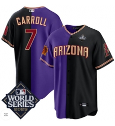 Arizona Diamondbacks #7 Corbin Carroll Black Purple Split Suns 2023 World Series Patch Jersey