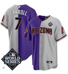 Arizona Diamondbacks #7 Corbin Carroll  Grey Purple Split Suns 2023 World Series Patch Jersey 