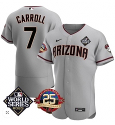 Arizona Diamondbacks #7 Corbin Carroll Jersey 2023 World Series & 25Th Anniversary Patch Jersey Grey