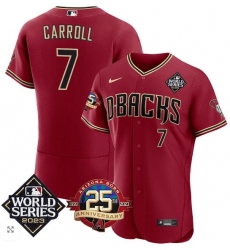 Arizona Diamondbacks #7 Corbin Carroll Jersey 2023 World Series & 25Th Anniversary Patch Jersey Red