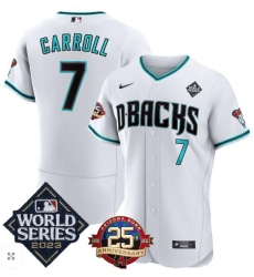 Arizona Diamondbacks #7 Corbin Carroll Jersey 2023 World Series & 25Th Anniversary Patch Jersey White