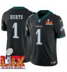 Unisex Philadelphia Eagles #1 Jalen Hurts Black 2025 Super Bowl LIX F.U.S.E. Stitched NFL Jersey