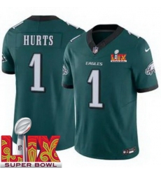 Unisex Philadelphia Eagles #1 Jalen Hurts Green 2025 Super Bowl LIX F.U.S.E. Stitched NFL Jersey