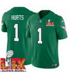 Unisex Philadelphia Eagles #1 Jalen Hurts Kelly Green 2025 Super Bowl LIX F.U.S.E. Stitched NFL Jersey