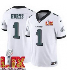 Unisex Philadelphia Eagles #1 Jalen Hurts White 2025 Super Bowl LIX F.U.S.E. Stitched NFL Jersey