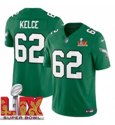 Unisex Philadelphia Eagles #62 Jason Kelce Kelly Green 2025 Super Bowl LIX F.U.S.E. Stitched NFL Jersey