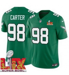 Unisex Philadelphia Eagles #98 Jalen Carter Kelly Green 2025 Super Bowl LIX F.U.S.E. Stitched NFL Jersey