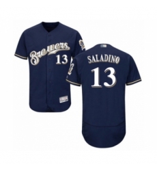 Men's Milwaukee Brewers #13 Tyler Saladino Navy Blue Alternate Flex Base Authentic Collection Baseball Player Jersey