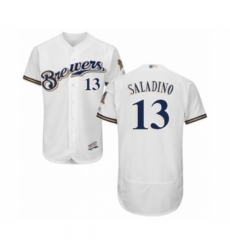 Men's Milwaukee Brewers #13 Tyler Saladino White Alternate Flex Base Authentic Collection Baseball Player Jersey