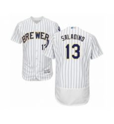 Men's Milwaukee Brewers #13 Tyler Saladino White Home Flex Base Authentic Collection Baseball Player Jersey