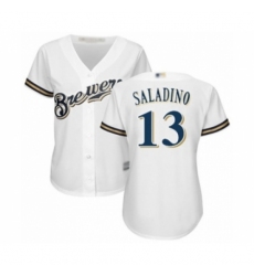 Women's Milwaukee Brewers #13 Tyler Saladino Authentic White Home Cool Base Baseball Player Jersey