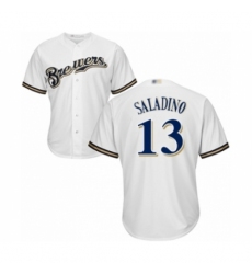 Youth Milwaukee Brewers #13 Tyler Saladino Authentic White Home Cool Base Baseball Player Jersey